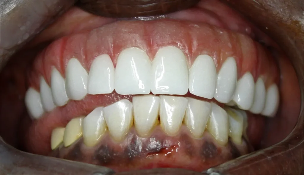 After: A fixed upper smile on implants.