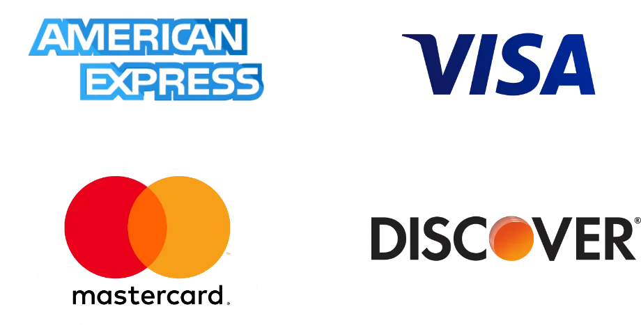 Accepted credit cards: Visa, Mastercard, American Express, Discover
