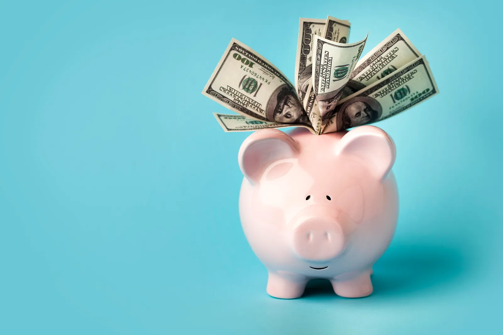 Piggy bank with dollar bills - dental treatment financing
